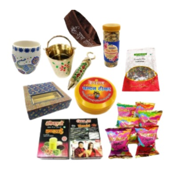 Festive Fusion Hamper- Gulal/ Thandai Powder/ Chandan/ Fruit Gulal/ Mukhwas/ Tesu Flower/ Pichkari set/ Holi Topi